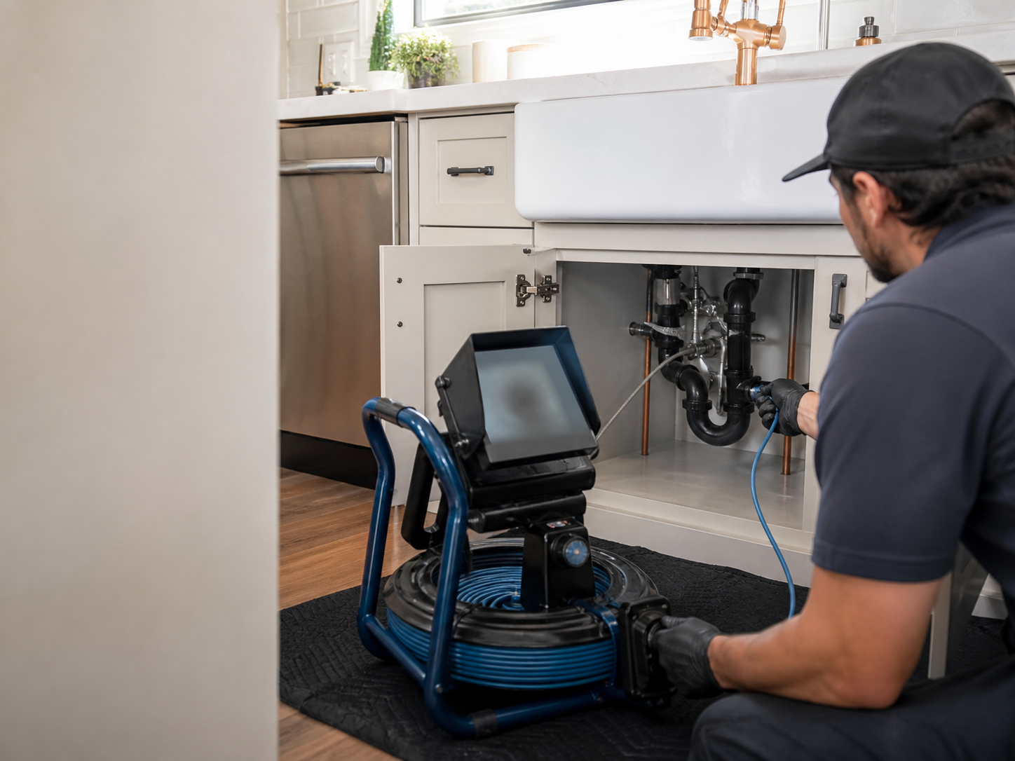 Professional inspection of a home drain line